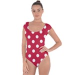 Polka Dots - White on Cardinal Red Short Sleeve Leotard (Ladies)