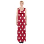 Polka Dots - White on Cardinal Red Maxi Thigh Split Dress
