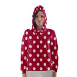 Polka Dots - White on Cardinal Red Hooded Wind Breaker (Women)