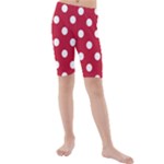 Polka Dots - White on Cardinal Red Kid s Mid Length Swim Shorts