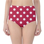 Polka Dots - White on Cardinal Red High-Waist Bikini Bottoms