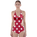 Polka Dots - White on Cardinal Red Cut-Out One Piece Swimsuit