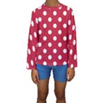 Polka Dots - White on Cardinal Red Kid s Long Sleeve Swimwear