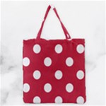 Polka Dots - White on Cardinal Red Grocery Tote Bag