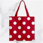 Polka Dots - White on Cardinal Red Zipper Grocery Tote Bag