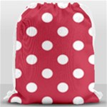 Polka Dots - White on Cardinal Red Drawstring Bag (Large)