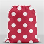 Polka Dots - White on Cardinal Red Drawstring Bag (Small)