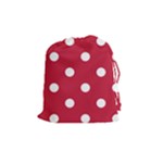 Polka Dots - White on Cardinal Red Drawstring Pouch (M)