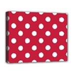 Polka Dots - White on Cardinal Red Deluxe Canvas 20  x 16  (Stretched)
