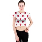 Polka Dots - Cardinal Red on White Crew Neck Crop Top