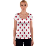 Polka Dots - Cardinal Red on White Women s V-Neck Cap Sleeve Top