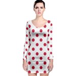Polka Dots - Cardinal Red on White Long Sleeve Bodycon Dress