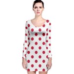 Polka Dots - Cardinal Red on White Long Sleeve Velvet Bodycon Dress