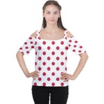 Polka Dots - Cardinal Red on White Women s Cutout Shoulder Tee