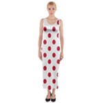 Polka Dots - Cardinal Red on White Fitted Maxi Dress