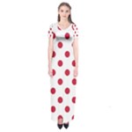Polka Dots - Cardinal Red on White Short Sleeve Maxi Dress