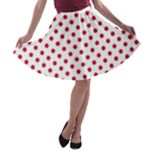 Polka Dots - Cardinal Red on White A-line Skater Skirt