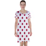 Polka Dots - Cardinal Red on White Short Sleeve Nightdress
