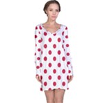 Polka Dots - Cardinal Red on White Long Sleeve Nightdress