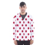 Polka Dots - Cardinal Red on White Hooded Wind Breaker (Men)