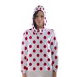 Polka Dots - Cardinal Red on White Hooded Wind Breaker (Women)