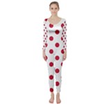 Polka Dots - Cardinal Red on White Long Sleeve Catsuit