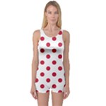 Polka Dots - Cardinal Red on White One Piece Boyleg Swimsuit