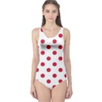 Polka Dots - Cardinal Red on White One Piece Swimsuit