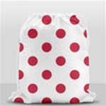 Polka Dots - Cardinal Red on White Drawstring Bag (Small)