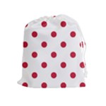 Polka Dots - Cardinal Red on White Drawstring Pouch (XL)