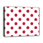 Polka Dots - Cardinal Red on White Deluxe Canvas 20  x 16  (Stretched)