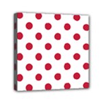 Polka Dots - Cardinal Red on White Mini Canvas 6  x 6  (Stretched)