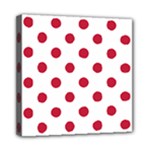 Polka Dots - Cardinal Red on White Mini Canvas 8  x 8  (Stretched)