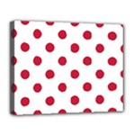 Polka Dots - Cardinal Red on White Canvas 14  x 11  (Stretched)
