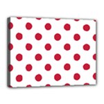 Polka Dots - Cardinal Red on White Canvas 16  x 12  (Stretched)
