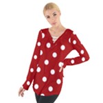 Polka Dots - White on Dark Candy Apple Red Women s Tie Up Tee