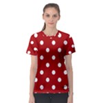 Polka Dots - White on Dark Candy Apple Red Women s Sport Mesh Tee