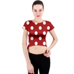 Polka Dots - White on Dark Candy Apple Red Crew Neck Crop Top