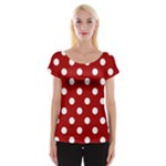 Polka Dots - White on Dark Candy Apple Red Women s Cap Sleeve Top