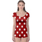 Polka Dots - White on Dark Candy Apple Red Boyleg Leotard (Ladies)