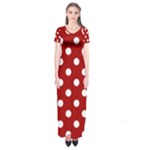 Polka Dots - White on Dark Candy Apple Red Short Sleeve Maxi Dress
