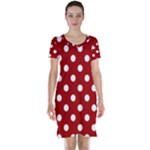 Polka Dots - White on Dark Candy Apple Red Short Sleeve Nightdress