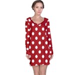 Polka Dots - White on Dark Candy Apple Red Long Sleeve Nightdress
