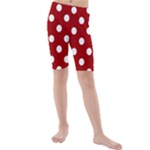 Polka Dots - White on Dark Candy Apple Red Kid s Mid Length Swim Shorts