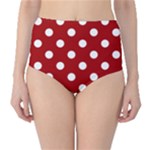 Polka Dots - White on Dark Candy Apple Red High-Waist Bikini Bottoms