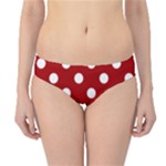 Polka Dots - White on Dark Candy Apple Red Hipster Bikini Bottoms