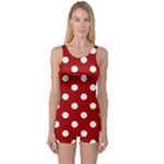 Polka Dots - White on Dark Candy Apple Red One Piece Boyleg Swimsuit