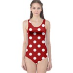 Polka Dots - White on Dark Candy Apple Red One Piece Swimsuit