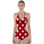 Polka Dots - White on Dark Candy Apple Red Cut-Out One Piece Swimsuit