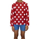 Polka Dots - White on Dark Candy Apple Red Kid s Long Sleeve Swimwear